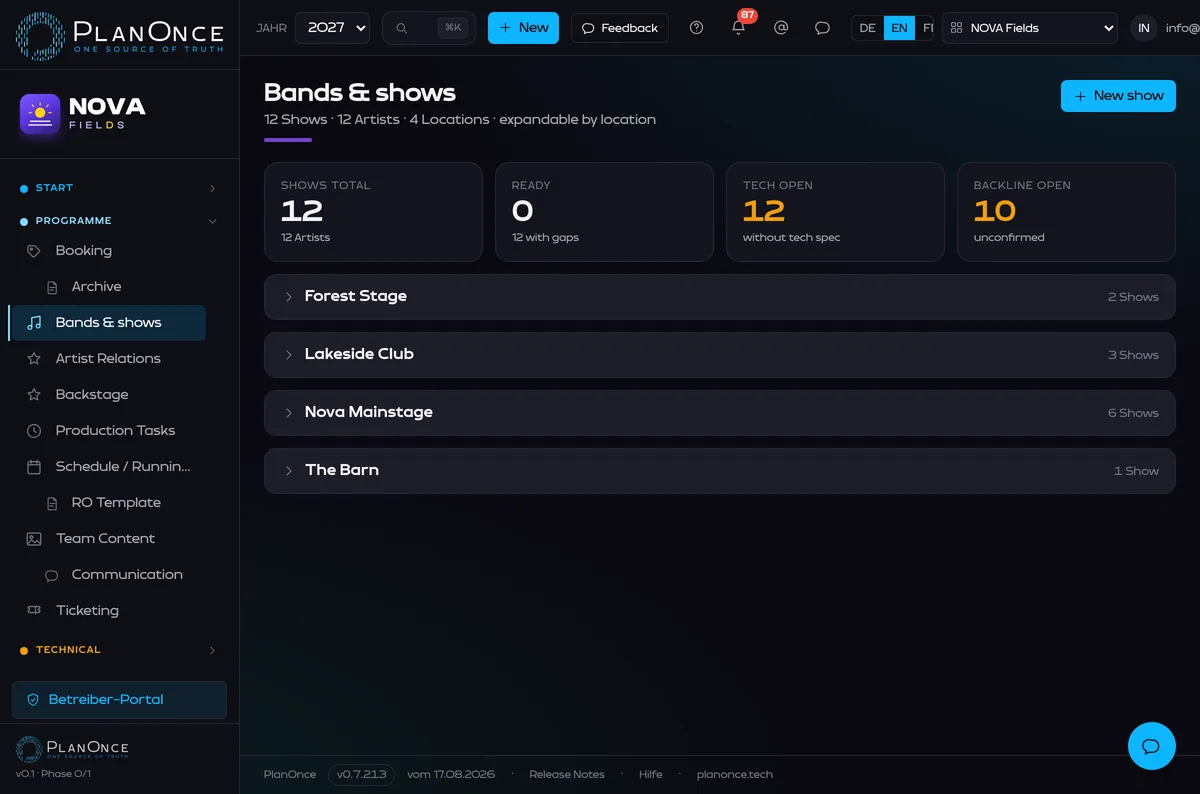 PlanOnce – Bands & Shows